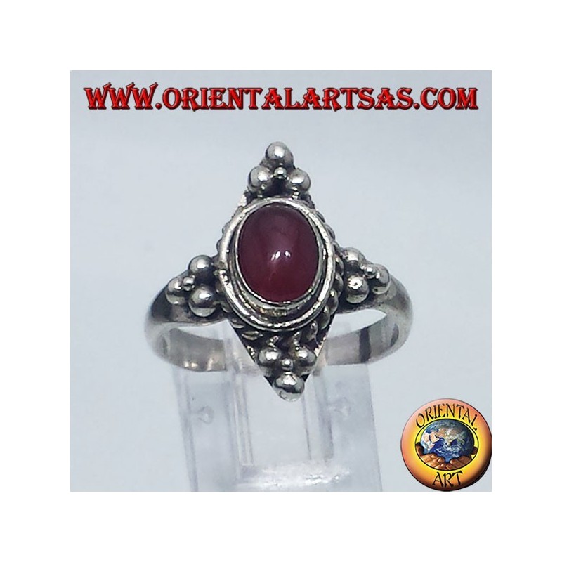anello in argento  con corniola  cabochon ovale Bali