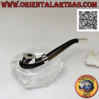 Pipe-shaped cigarette holder in ox horn and 925 ‰ silver inserts with natural amethyst