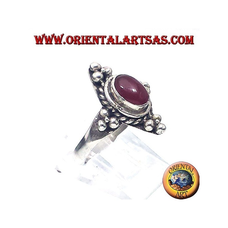 silver ring with carnelian cabochon oval Bali