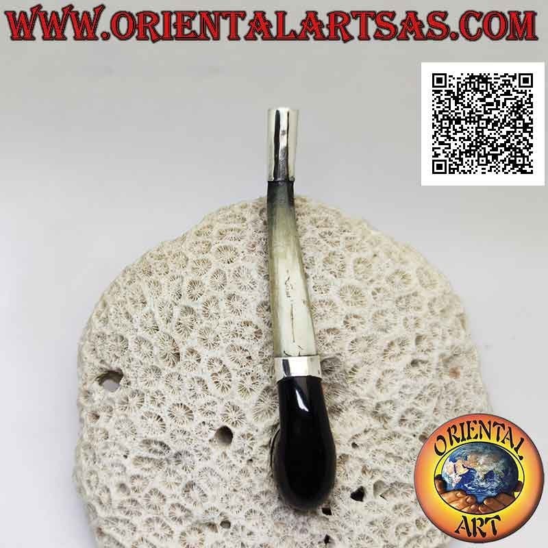Bocchino per sigarette a forma di pipa in corno di bue e inserti in argento 925 ‰ con ametista naturale