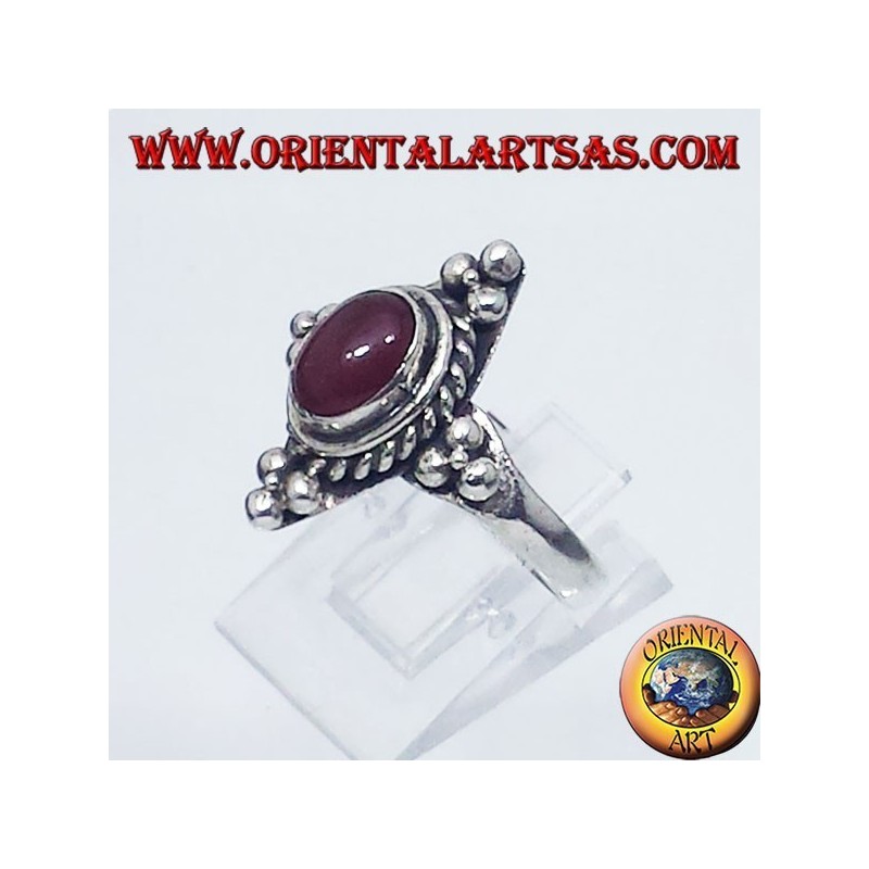 silver ring with carnelian cabochon oval Bali