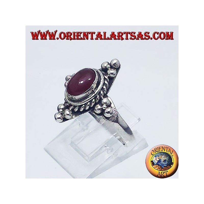 Bague en argent avec cornaline cabochon ovale Bali