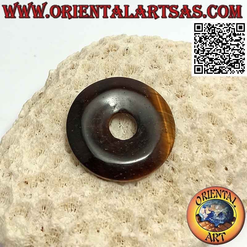 Ciondolo a disco/ciambella in occhio di tigre da 30 mm. Ø (cordoncino incluso)