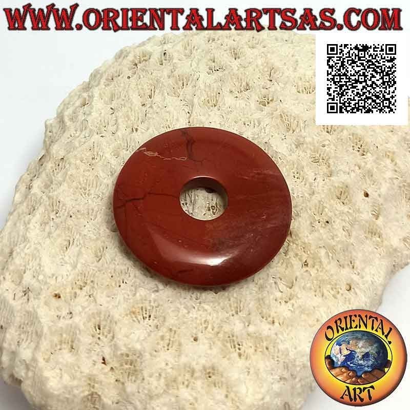 Disc / Donut-Anhänger aus rotem Jaspis 30 mm. Ø (Kabel im Lieferumfang enthalten)