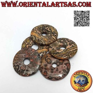 Disque de jaspe léopard 30 mm / pendentif donut. Ø (cordon inclus)