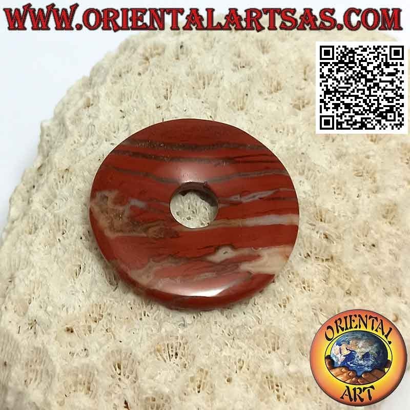Ciondolo a disco/ciambella in diaspro rosso da 28 mm. Ø (cordoncino incluso)