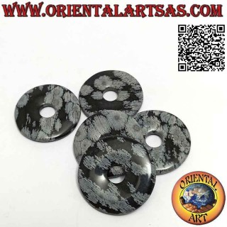 Colgante de disco de obsidiana / donut "copo de nieve" de 35 mm. Ø (cable incluido)