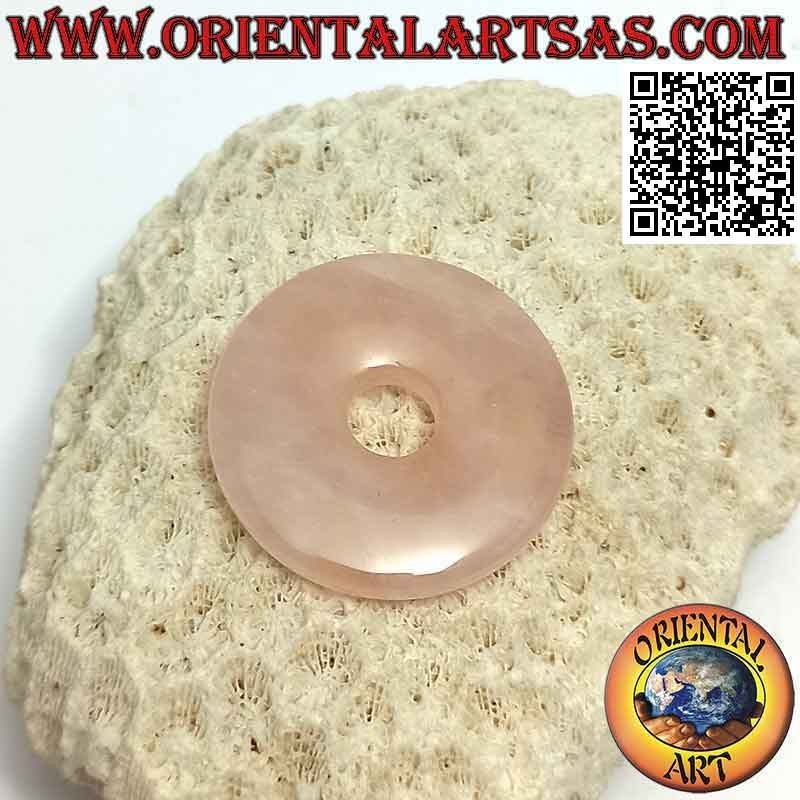 Colgante de disco / donut de cuarzo rosa de 30 mm. Ø (cable incluido)