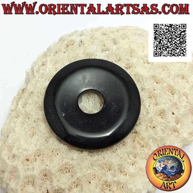 Colgante de disco / donut de obsidiana negra de 35 mm. Ø (cable incluido)