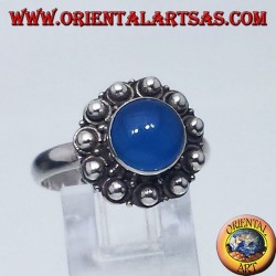 silver ring with agate blue round Bali