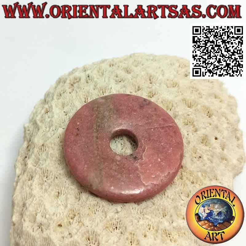 Disque rhodonite 35 mm / pendentif donut. Ø (cordon inclus)