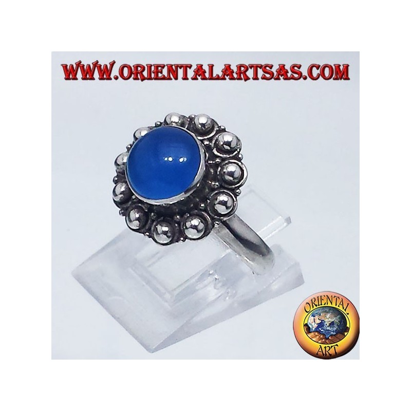 Silberring mit Achat blau rund um Bali