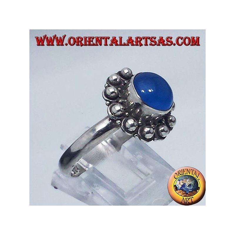 bague en argent avec agate bleue ronde Bali