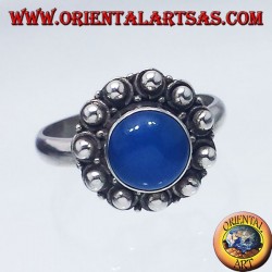 silver ring with agate blue round Bali