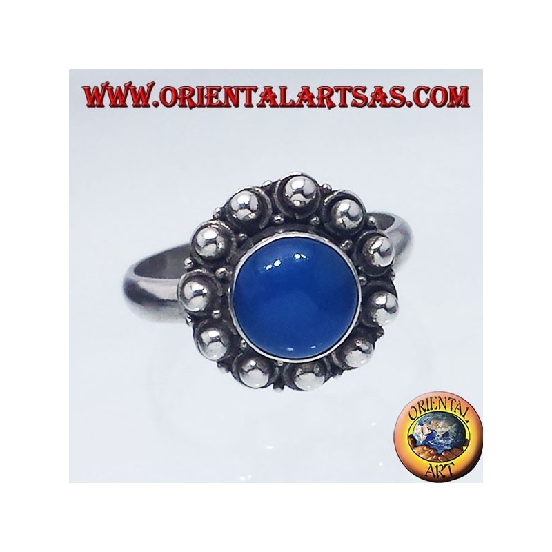 bague en argent avec agate bleue ronde Bali