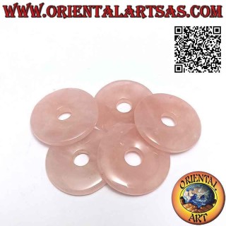Colgante de disco / donut de cuarzo rosa de 35 mm. Ø (cable incluido)