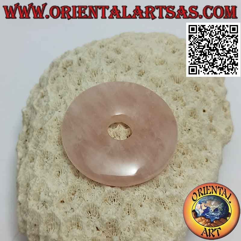 Colgante de disco / donut de cuarzo rosa de 35 mm. Ø (cable incluido)