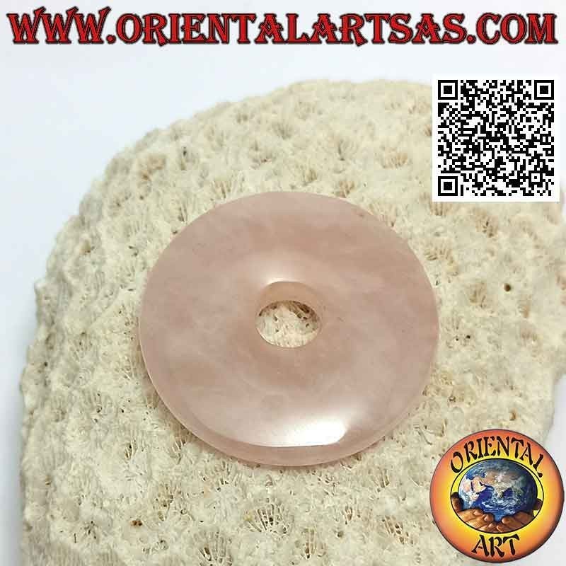 35mm pink quartz donut / disc pendant. Ø (cord included)