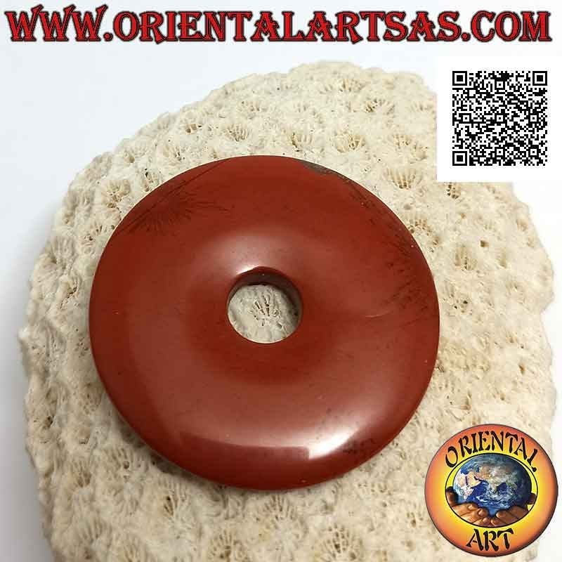 Disc / donut pendant in red jasper 40 mm. Ø (cord included)