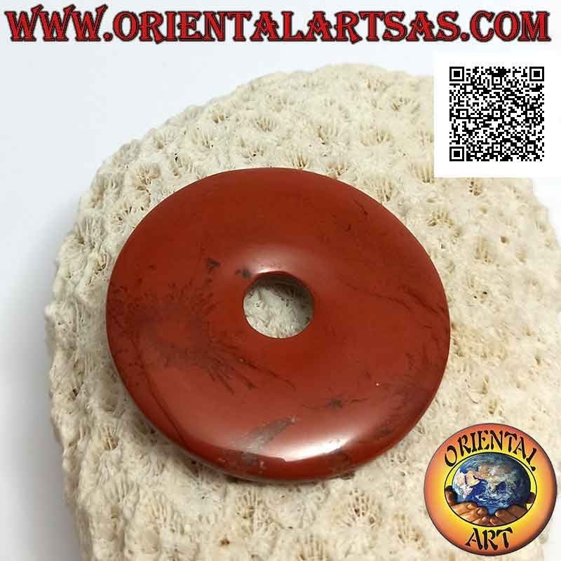 Ciondolo a disco/ciambella in diaspro rosso da 40 mm. Ø (cordoncino incluso)