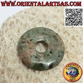 Ciondolo a disco/ciambella in unakite da 30 mm. Ø (cordoncino incluso) A