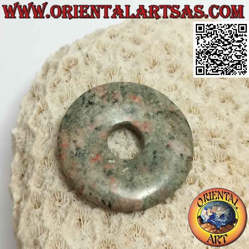 Pendentif disque / donut en unakite 30mm. Ø (cordon inclus) A