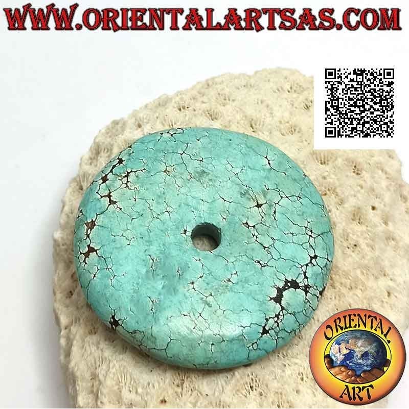 Colgante de disco / donut turquesa tibetano antiguo de 46 mm. Ø (cable incluido)