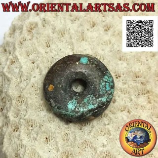 22mm Antique Tibetan Turquoise Donut / Disc Pendant. Ø (cord included)