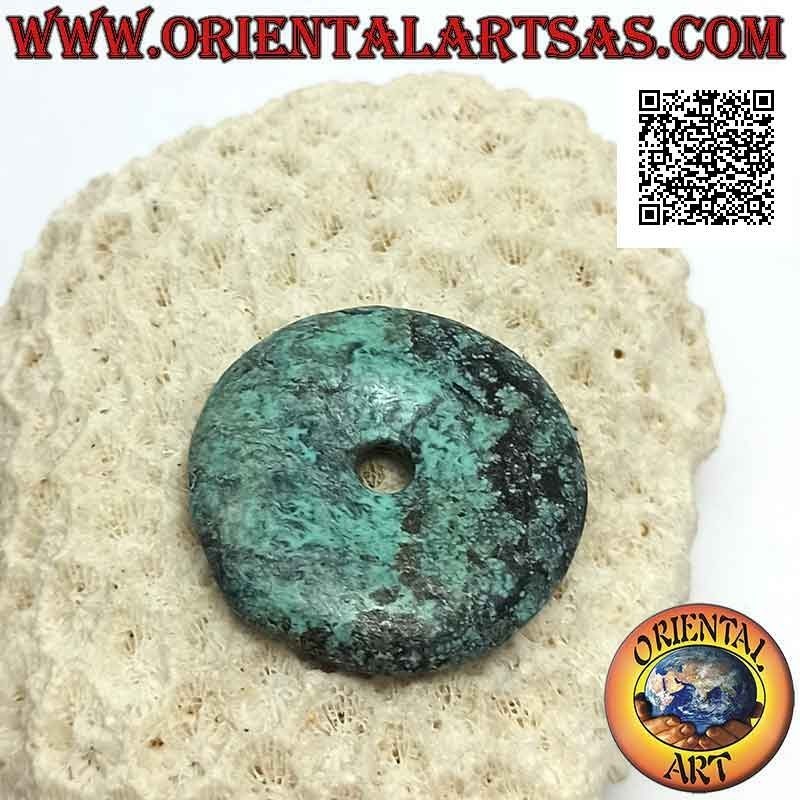 Pendentif Donut / Disque Turquoise Antique de 34 mm. Ø (cordon inclus)