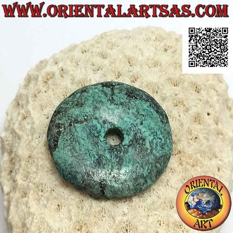 Colgante de disco / anillo de turquesa tibetano antiguo de 34 mm. Ø (cable incluido)
