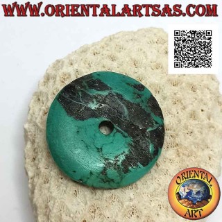 Pendentif Donut / Disque Turquoise Antique de 39 mm. Ø (cordon inclus)