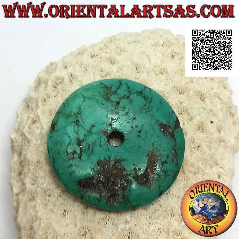 Pendentif Donut / Disque Turquoise Antique de 39 mm. Ø (cordon inclus)