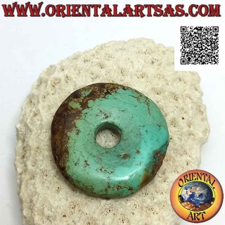 Ciondolo a disco/ciambella in turchese tibetano antico da 41 mm. Ø (cordoncino incluso)