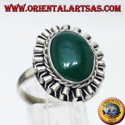 Silver ring with green oval agate cabochon