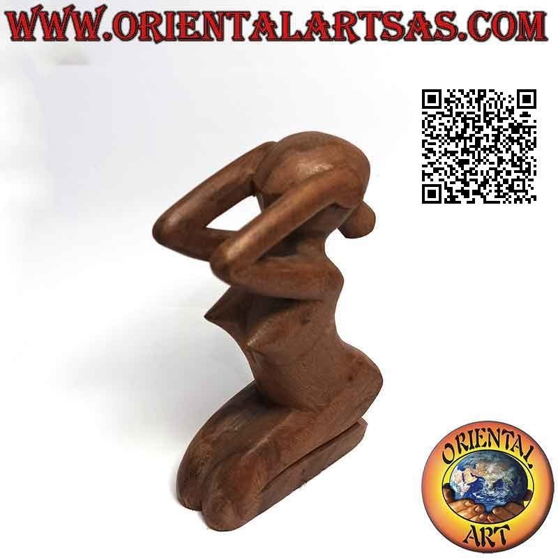 Sculpture "la femme désespérée" de style abstrait en bois de suar, 15 cm