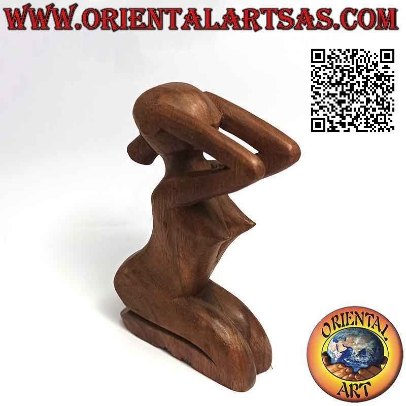 Escultura "la mujer desesperada" de estilo abstracto en madera de suar, 15 cm