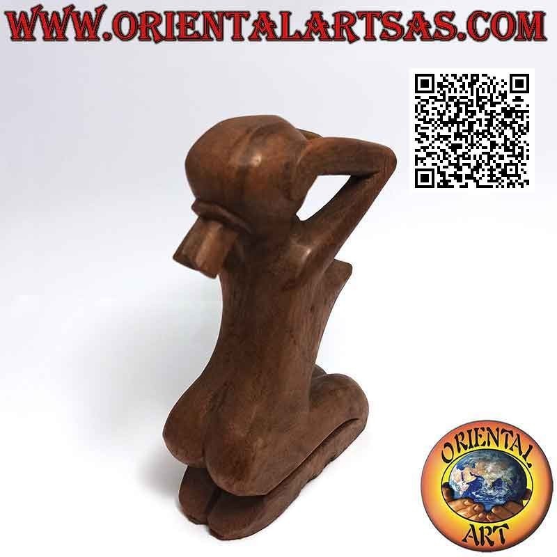 Escultura "la mujer desesperada" de estilo abstracto en madera de suar, 15 cm