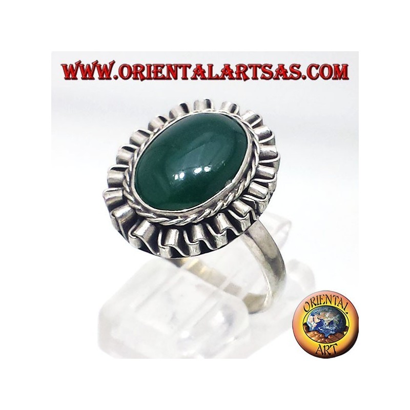 Bague en argent avec vert agate ovale cabochon