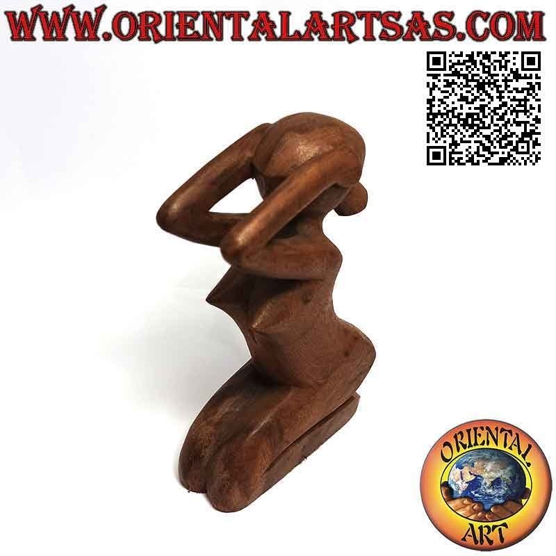 Escultura de estilo abstracto "la mujer desesperada" en madera de suar, 20 cm
