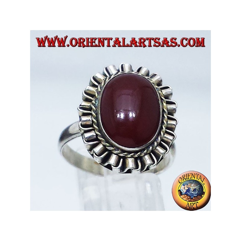 Bague en argent avec cornaline cabochon ovale