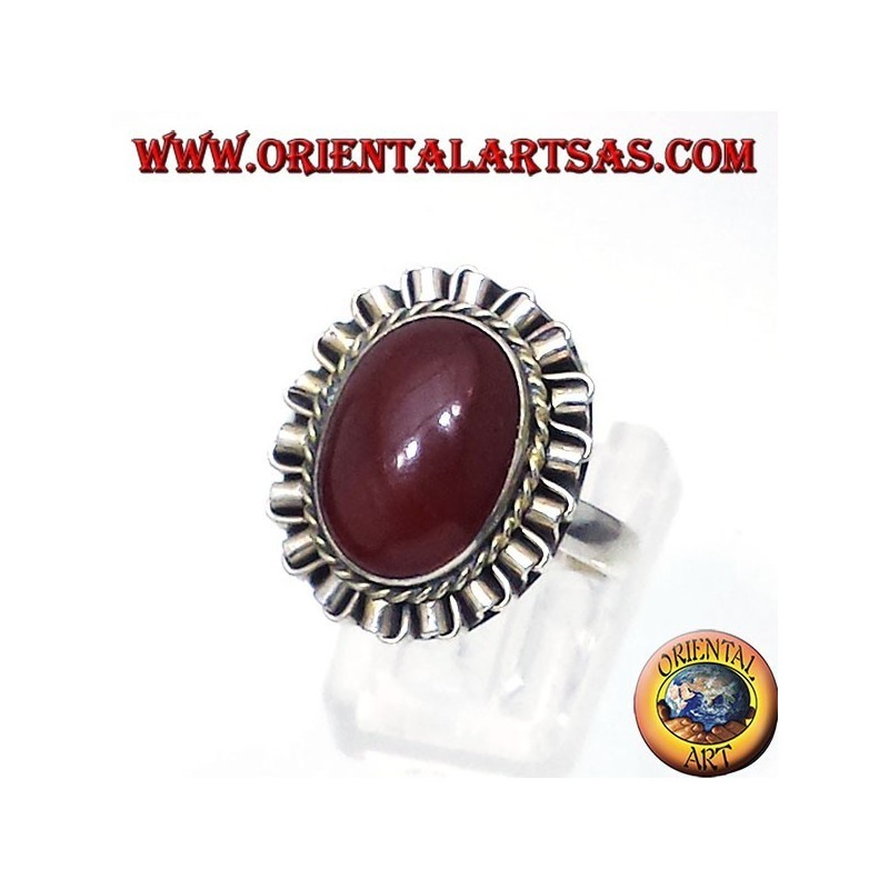 Anello in argento  con corniola ovale a cabochon 