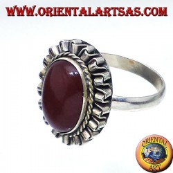 Bague en argent avec cornaline cabochon ovale