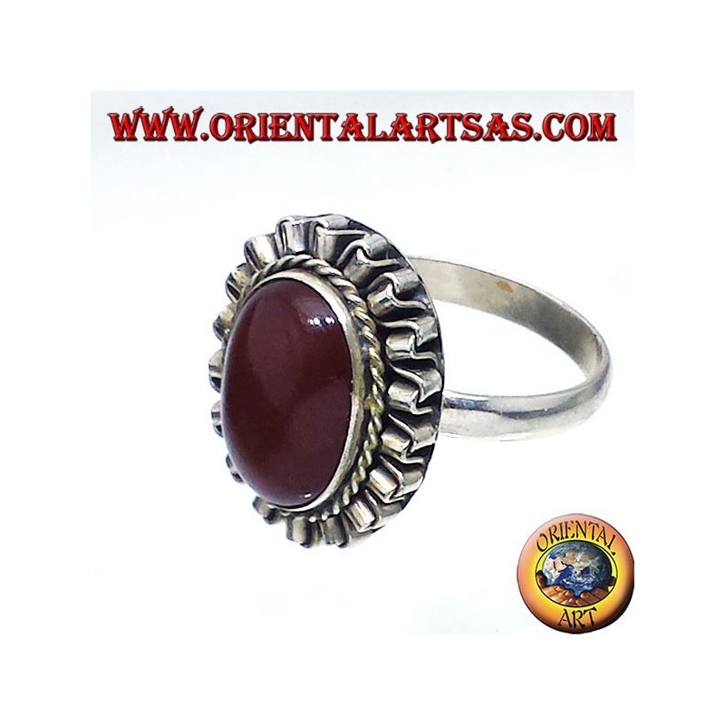 Silver ring with carnelian oval cabochon