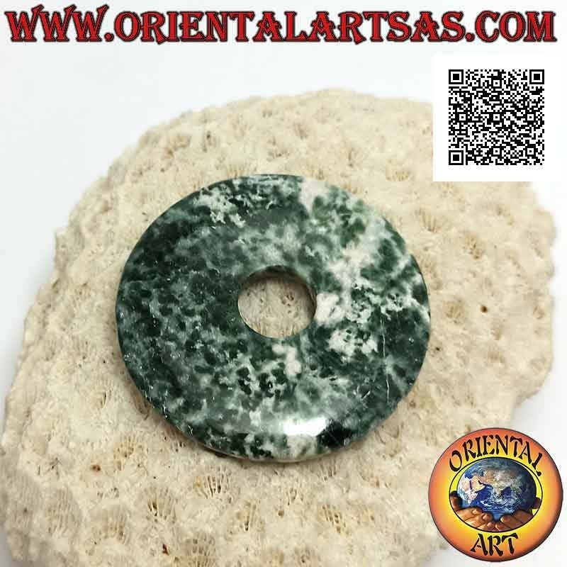 Disque d'agate mousse de 35 mm / pendentif donut. Ø (cordon inclus)