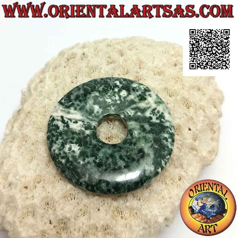 Disque d'agate mousse de 35 mm / pendentif donut. Ø (cordon inclus)
