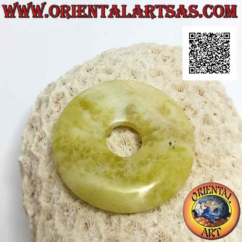 Ciondolo a disco/ciambella in giada limone da 40 mm. Ø (cordoncino incluso)