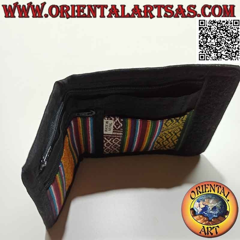Nepalese wallet (4 pockets with 2 zip) "the four suns with mirrors" in 100% cotton