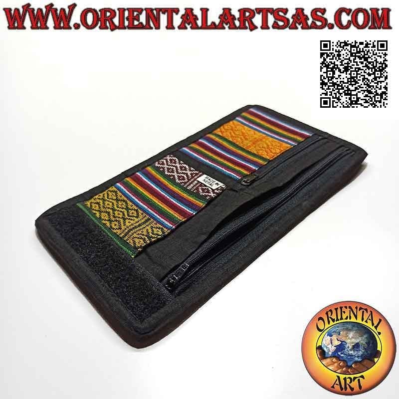 Portafogli nepalese (4 tasche con 2 zip) "i quattro soli con specchietti" in 100% cotone