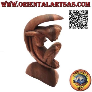 Scultura "la donna sulla luna" in stile abstract in legno di suar, 22 cm