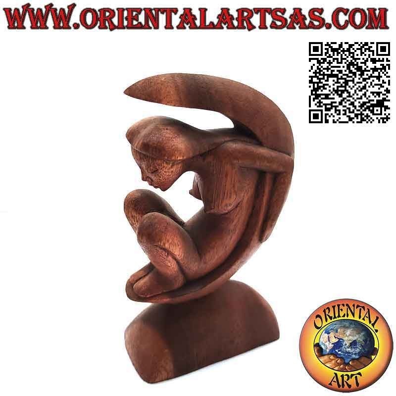 Abstract style sculpture "the woman on the moon" in suar wood, 22 cm